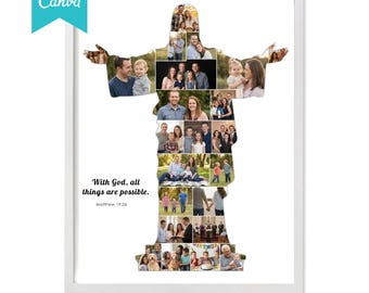 Jesus Shape Photo Collage Template | Christian Memory Board | Religious Wall Art Gift, Christian photo collage,church event keepsake