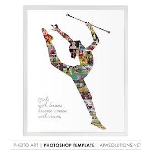 Modelo de colagem de fotos de garota que gira bastão, Artista que gira bastão, Especialista em gira bastão, Colagem de fotos de atleta que gira