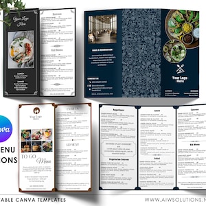 Modelos de menu de café com três dobras Canva, modelo de menu de bebidas, modelo de menu de casamento, modelo de menu de comida com três dobras, modelo de menu de bar DIY, menu de bar