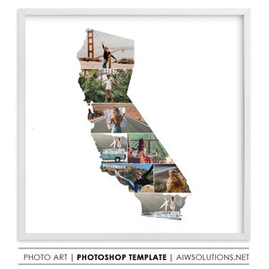 Modèle de collage photo Californie, modèle de storyboard des États-Unis, anniversaire de la Californie, cadeau d'art de voyage en Californie, carte artistique du continent américain