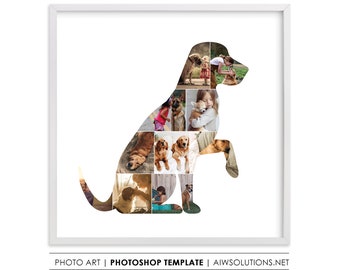 Dog photo collage template, pet photo collage, puppy photo collage,Dog shape photo frame template