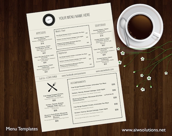 menu templates printable restaurant menu template wedding etsy