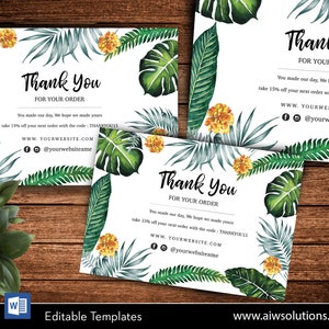 Editable Dankeschön-Karte für kleine Unternehmen, Dankeschön-Karte für Online-Shop, danke für Ihre Bestellkarte, Tropical Leaf Karte, botanischen Stil