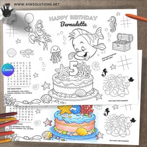 Editable Under the Sea Coloring Page, Personalized Mermaid Birthday Activity, Ocean Party Favor, Canva Template, Kids Table Activity, A4 A3