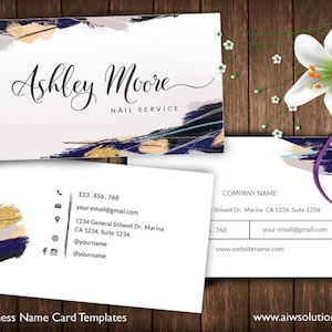 gold and blue Business Cards, Name Card Template, cute business card, calling cards, DIY business cards, EASY to Edit and Print at Home