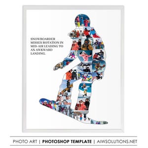 Female Snowboarder Photo Collage, Girl Snowboarding Gift, Snowboard Adventure gift, Winter Sports Decor, Snowboarding Photo Collage