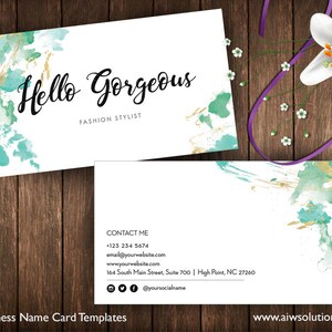 Tarjeta de nombre de color de menta, plantilla de tarjeta de visita de acuarela, plantilla de tarjeta de visita creativa, tarjeta de visita verde menta -id41