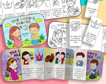 The Lord’s Prayer Foldable Craft Printable, Cut Color Assemble Bible Activity, Matthew 6:9-13 Printable