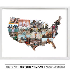 Plantilla de collage de fotos de EE. UU., plantilla de guión gráfico de mapa de Estados Unidos, regalo de arte de viaje de Estados Unidos, foto de mapa de EE. UU., foto de mapa de Estados Unidos