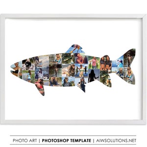 Lachsfischen Foto Collage Vorlage, Lachs Fisch Form, Angeln Kunst Form Vorlage, Angeln Geschenke, Lachsfischen Dekor, Lachs Fisch Kunst
