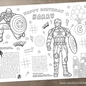 Captain Coloring, boy birthday party activity,supper hero coloring,party activity coloring, heroes birthday activity page, captain worksheet