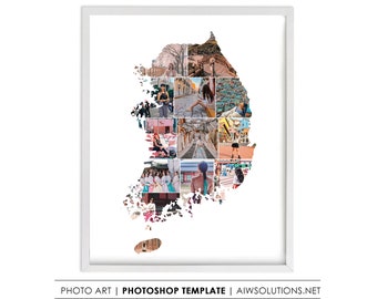 Modèle de collage photo Corée du Sud, Storyboard de carte CORÉE DU SUD, cadre photo carte Corée du Sud, cadeau d'art mural Corée