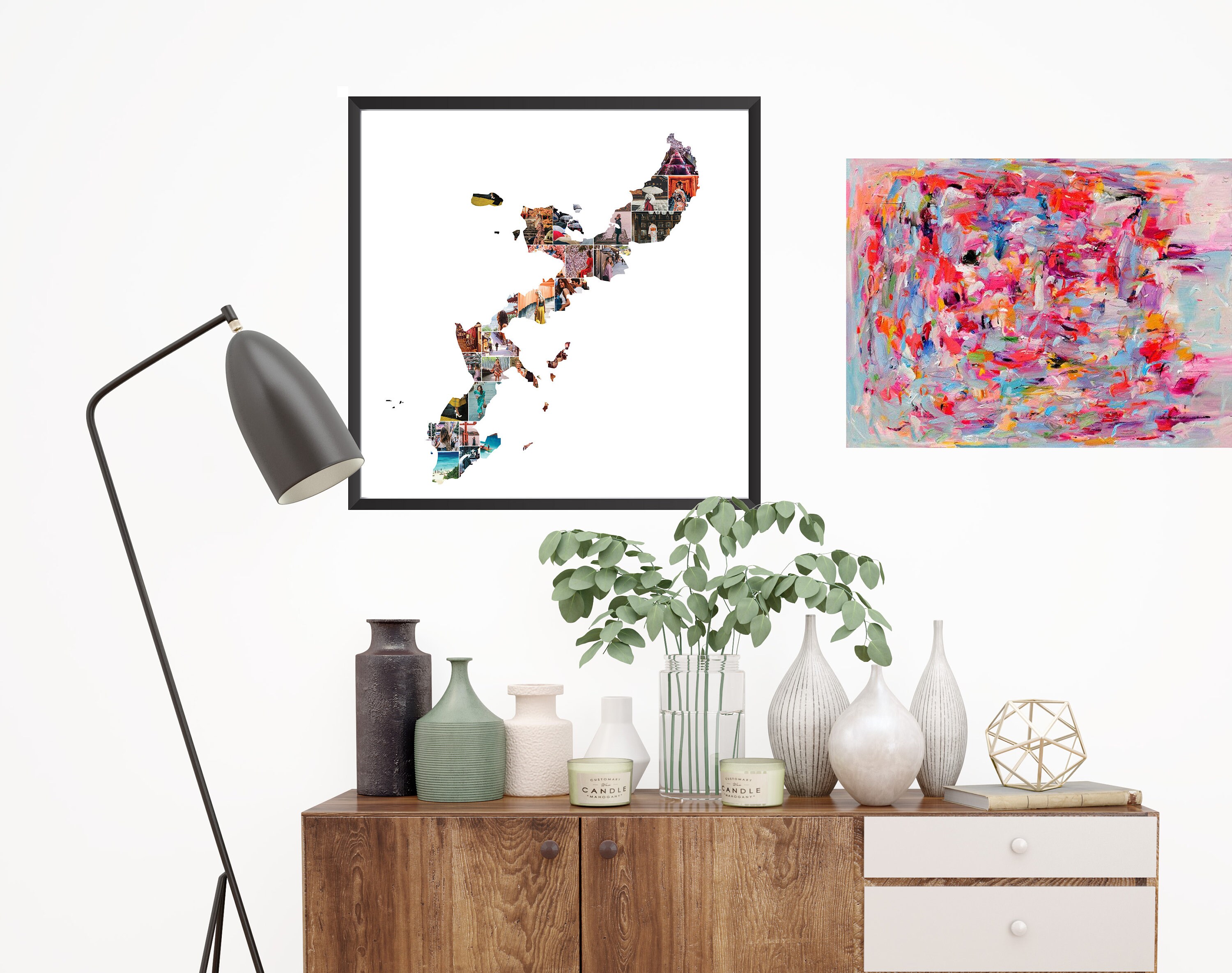 沖縄日本地図写真コラージュテンプレート、沖縄地図ストーリーボード