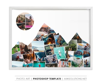 Adventure  Mountain photo collage template, Mountain shape, Mountain photo art, Outdoors Travel Gift, travel memories photo collage art