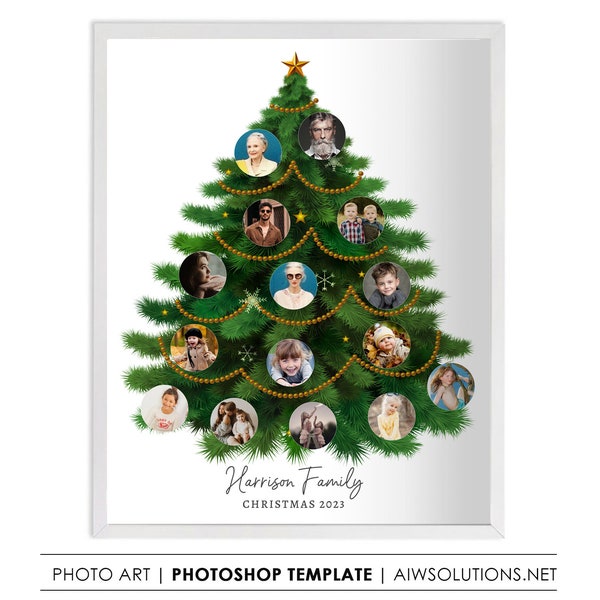 Christmas tree shape photo collage template, Noel theme photo collage, xmas gift idea, Christmas family tree photo frame, Christmas deco