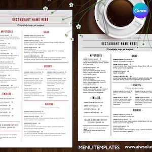 Plantillas de menú de comida de Canva, plantilla de menú de restaurante imprimible, menús elegantes, plantilla de menú de restaurante francés, plantilla de menú de Canva
