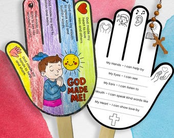 Manualidad imprimible con abanico bíblico "Dios me hizo", manualidad de la creación, lección bíblica, manualidad de fe para niños, Biblia para la educación en casa, manualidad de la Escuela Bíblica de Verano, actividad para la iglesia