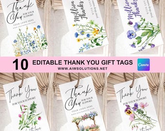 Editable Floral Thank You Gift Tag Bundle, watercolor flower thank you hang tags,