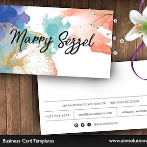 abstrakte Aquarell-Hibiskus-Blume Visitenkarte Vorlage, gelbe Kartenvorlage, Eleganz-Visitenkarte, minimale Visitenkarte,