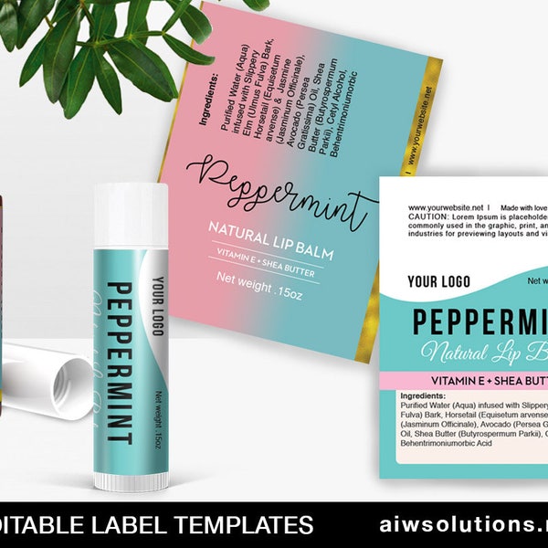 Perfume Roller Ball Label Template,Lip Balm Tube Label template , essential oil roll on, modern label, edit able lip balm label-id043