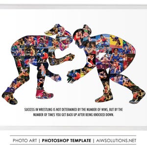 Female Wrestler fighting Photo Collage, Woman Wrestling photo collage template, Lady wrestler gift, Wrestling senior night gift,