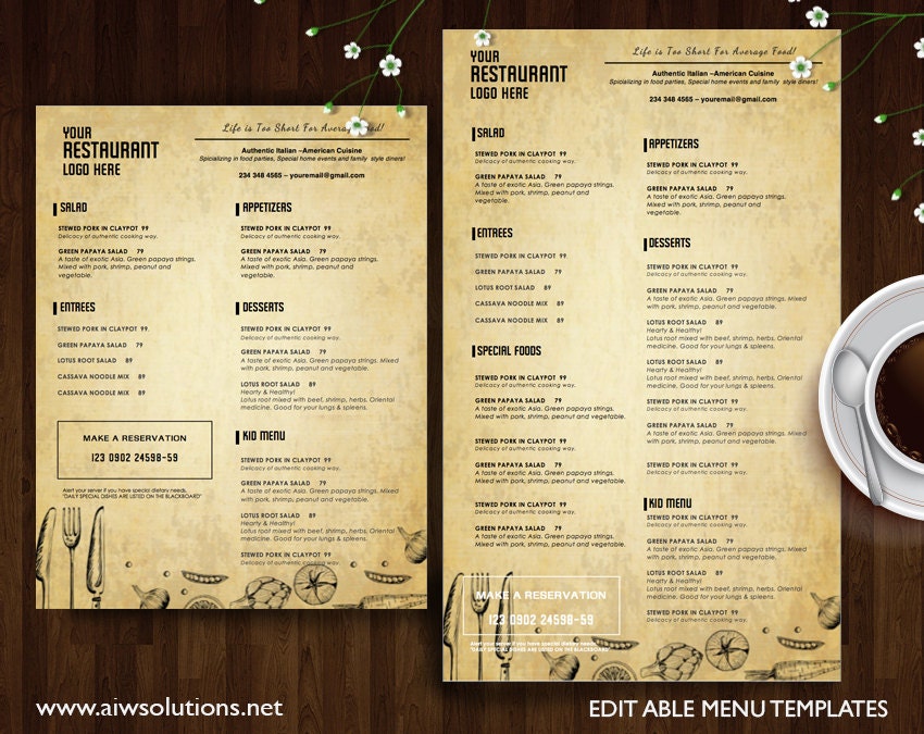 Vintage Menu Templates Printable Restaurant Menu Template - Etsy Vintage Menu Templates Printable Restaurant Menu Template - Etsy