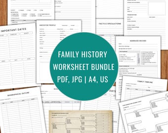 Arbeitsblatt zur Familiengeschichte | Genealogie Printables PDF JPG | Ahnentafel, Forschungstagebuch, Ahnentafel, Zeitleiste