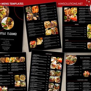 Plantilla de menú de comida de Canva, menú de cócteles, menú de restaurante, plantilla de menú tailandés, menú de restaurante francés, menús para llevar, menú con imágenes de comida