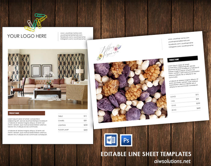 Per Line Sheets Line Sheet 1 Image per Page, Furniture Line Sheet Template, Wholesale ...