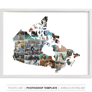 Plantilla de collage de fotos con el mapa de Canadá, plantilla de guión gráfico con el mapa de Canadá, collage de fotos de Canadá, marco de Photoshop de Canadá, regalo de viaje único a Canadá