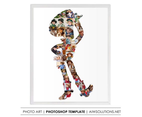 Woody Photo Collage Template | Editable Photoshop Wall Art | Toy Cowboy Birthday Decor | Kids Room Art | Digital Download