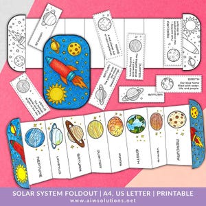 Manualidad de planetas del sistema solar para niños, desplegable del sistema solar, actividad de secuenciación del sistema solar, planetas para recortar y pegar, actividad preescolar