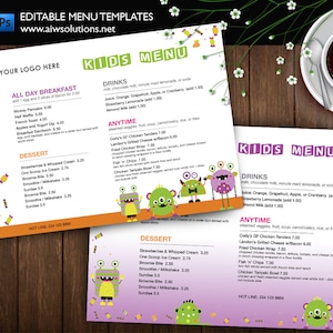 Menú de comidas para niños de Canva, Menú para niños, estilo de restaurante para niños, plantilla de menú para niños, plantilla de menú estilo monstruo, Menús para niños, Plantilla de Canva