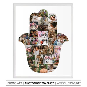 Hamsa hand photo collageTemplate, Evil Eye photo collage, Hamsa hand shape, yogi gift,Boho Hand Wall Art, Fatima Hand photo collage