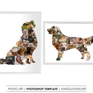 Set 2 Dog photo collage templates, pet photo collage, puppy photo collage, Golden Retriever shape photo frame template, Golden dog shape