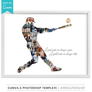 Mall för fotokollage för baseboll | Redigerbar Canva- och Photoshop-affisch | Minnestavla för seniorkvällar | Fotodisplay för lag | Present som minne för spelare
