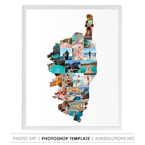 Plantilla de collage de fotos de mapas de Córcega o Marruecos, plantilla de mapa de Córcega, regalo artístico de Córcega, arte fotográfico de Córcega, idea de regalo de recuerdo de Córcega, plantilla de Marruecos