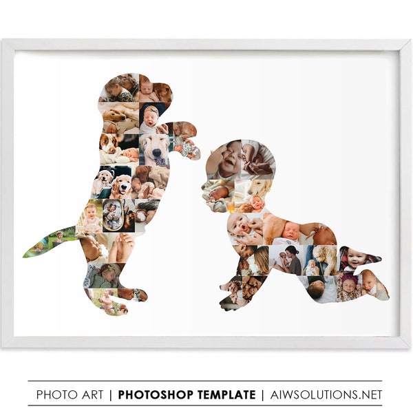 Baby and dog Photo Collage,baby birthday gift,New mother gift, Nursery decor, Baby shower gift,  Toddler and Dog Photo Montage