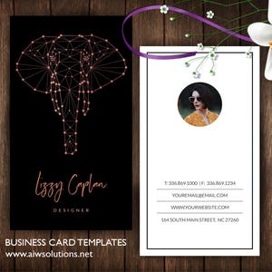 Olifant glitter Calling Card, olifant sterrenbeeld naam kaart sjabloon, moderne naam kaart kaart, Zodiac naam kaart, sterrenbeeld, astrologie