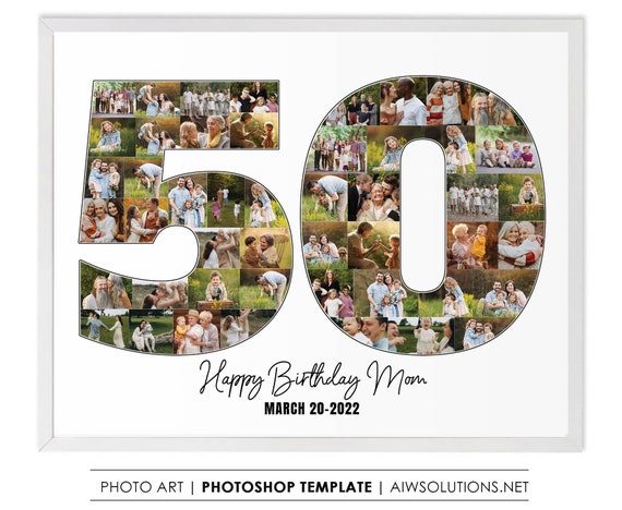50th Birthday Photo Collage Template: Number Fifty Gift (Photoshop CS6)