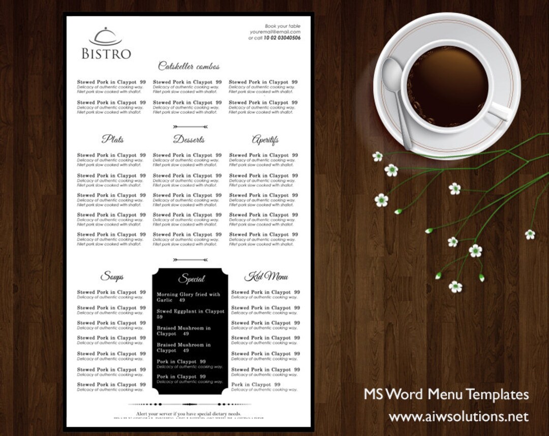 Food Menu Templates, Printable Restaurant Menu Template, Wedding Menu ...