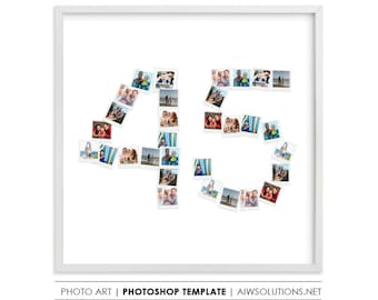 number forty five birthday gift, Photography Storyboard number 45, number 45 Collage Board Template, photos in number 45, 45 birthday idea