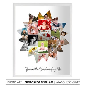 Sun shape photo collage template,sunburst photo collage, circular collage, sun collage, photo arrangement in sun shape