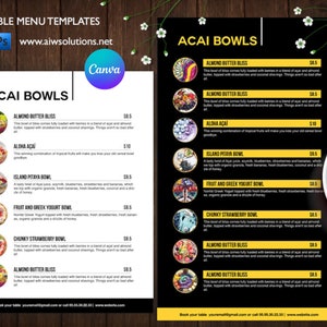 CANVA Smoothie-Menüvorlage, Acai Bowls-Menüvorlage, bearbeitbares Smoothies-Menü, Eiscreme-Menüvorlage, Frucht-Smoothies-Menü, Getränkekarte