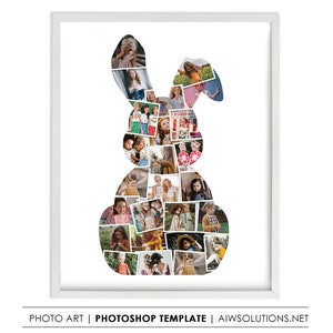 Hare shape photo collage, Rabbit shape photo collage, Easter Bunnies shape photo collage, cartoon shape photo collage