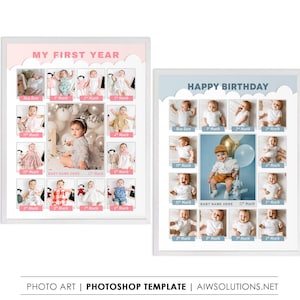Collage premier anniversaire, collage photo de ma première année de bébé, affiche photo d'anniversaire, affiche première année de bébé, premier anniversaire