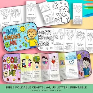 Manualidad plegable imprimible «Dios me conoce», Salmo 139, actividad bíblica plegable para niños, imprimible cristiano para la educación en casa