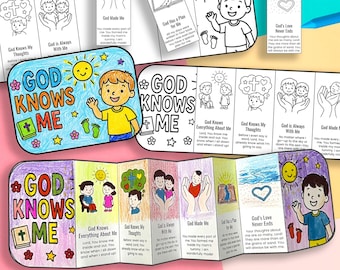Manualidad plegable "Dios me conoce" para imprimir, manualidad bíblica del Salmo 139, actividad bíblica plegable para niños, imprimible para la educación cristiana en casa.