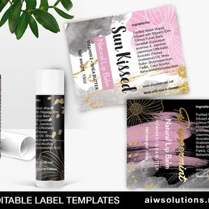 Perfume Roller Ball Label Template,Lip Balm Tube Label template , essential oil roll on, water colour label, edit able lip balm label-id053