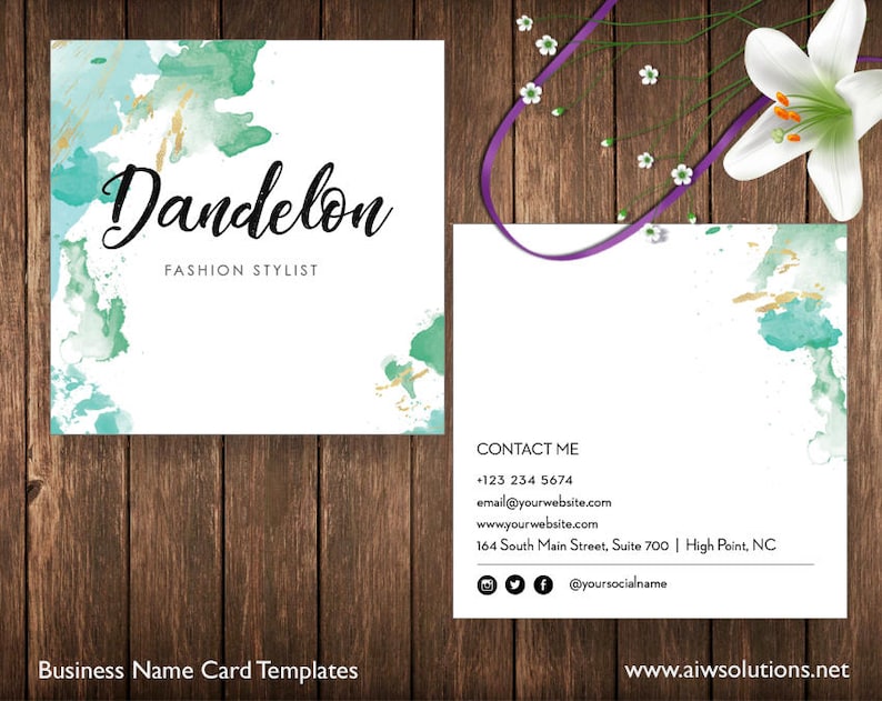 Mint colour name card water colour pastel name cardmint Etsy